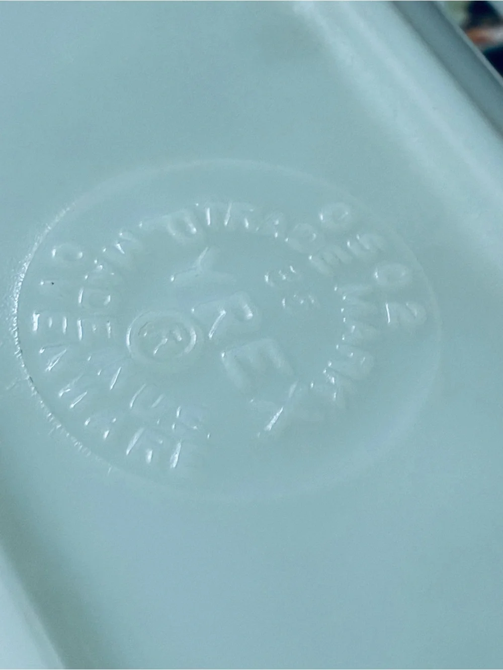 Pyrex White Glass Casserole with Teal Rooster and Corn Motif